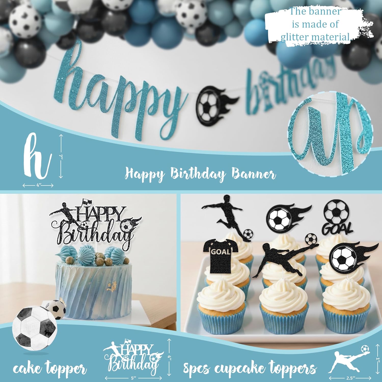 Soccer Birthday Party Decorations Kit for Boys, American Soccer Birthday Party Supplies Set, Soccer Football Party Decor with Backdrop Tablecloth Cake and Cupcake Toppers for Kids Boys Party Decor