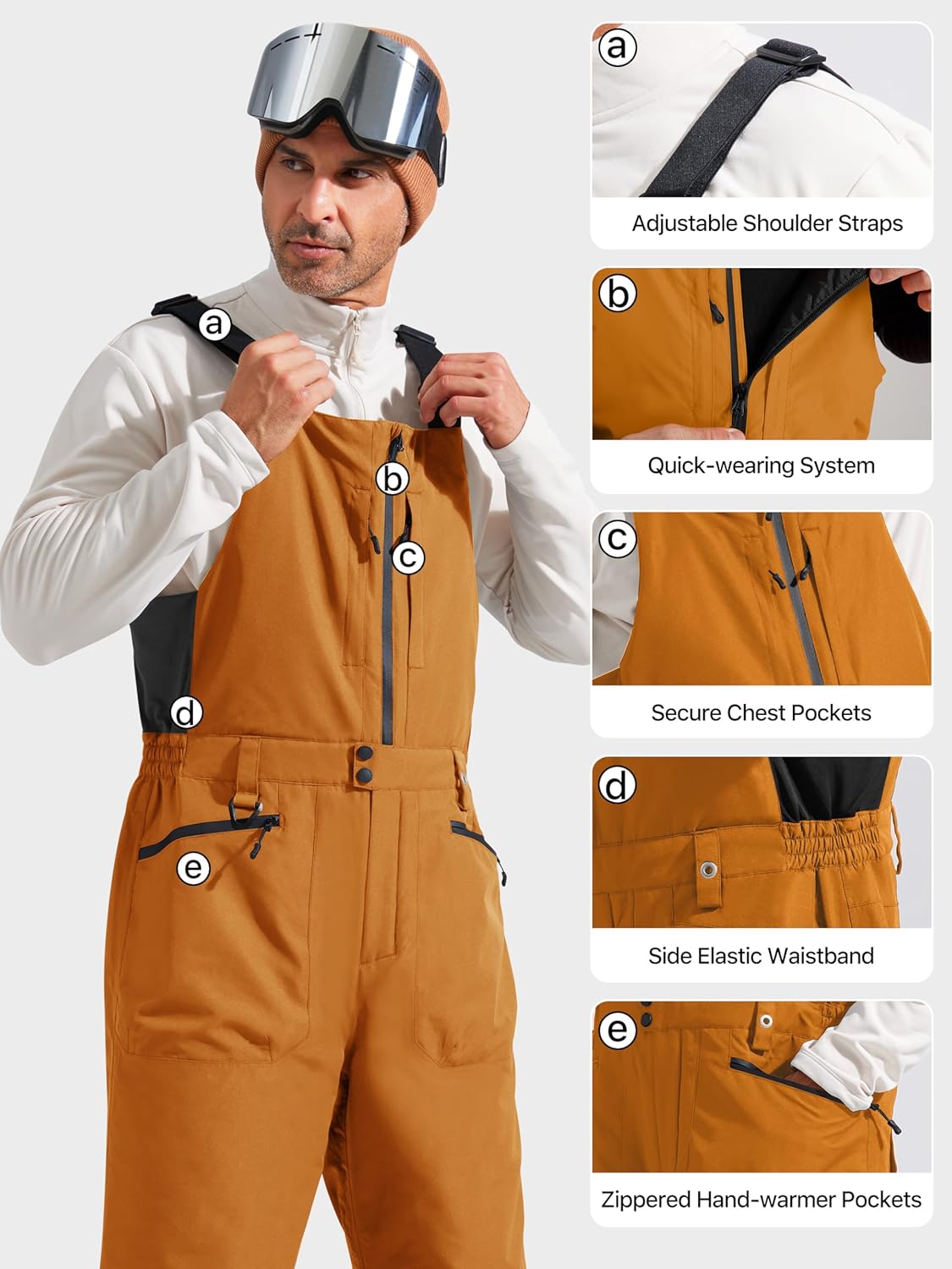 FREE SOLDIER Men's Insulated Waterproof Snow Bibs Ski Overalls - Image 8