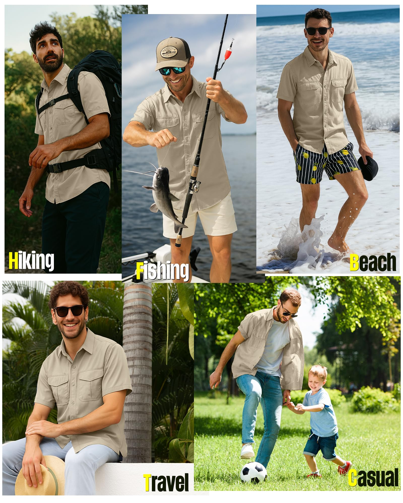 33,000ft Camisa al aire libre para hombre, manga corta, camiseta funcional de secado rápido, camisa casual para trekking, senderismo, pesca, safari golf