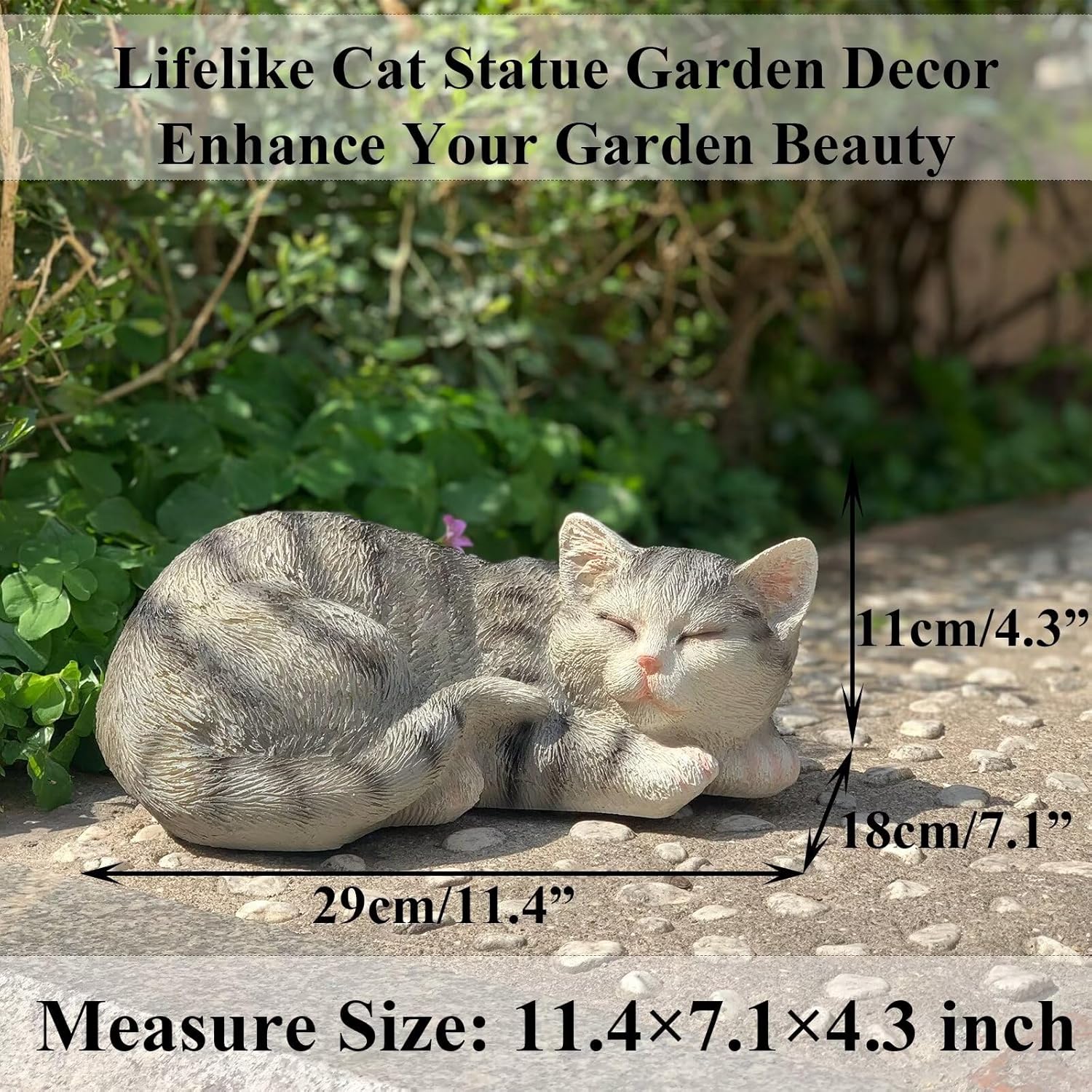 Cat Statue for Garden Outdoor Statue Decor, Garden Cat Statues Decor for Patio, Lawn, Yard Ornament, Sleeping Cat Statue Resin Decoration for Home, Table & Porch, Gift for Mom - Image 4