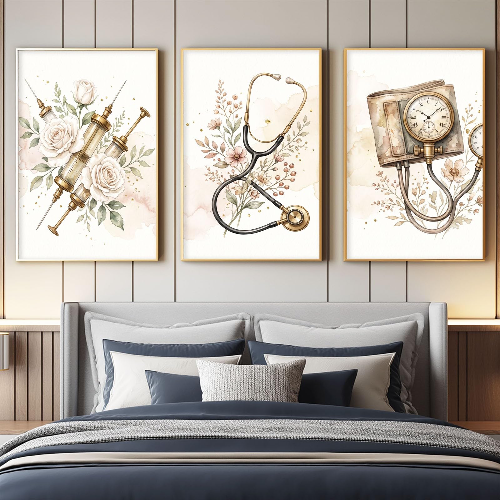 Sztuka ścienna na płótnie w stylu vintage, 60 x 80 cm, 3 sztuki