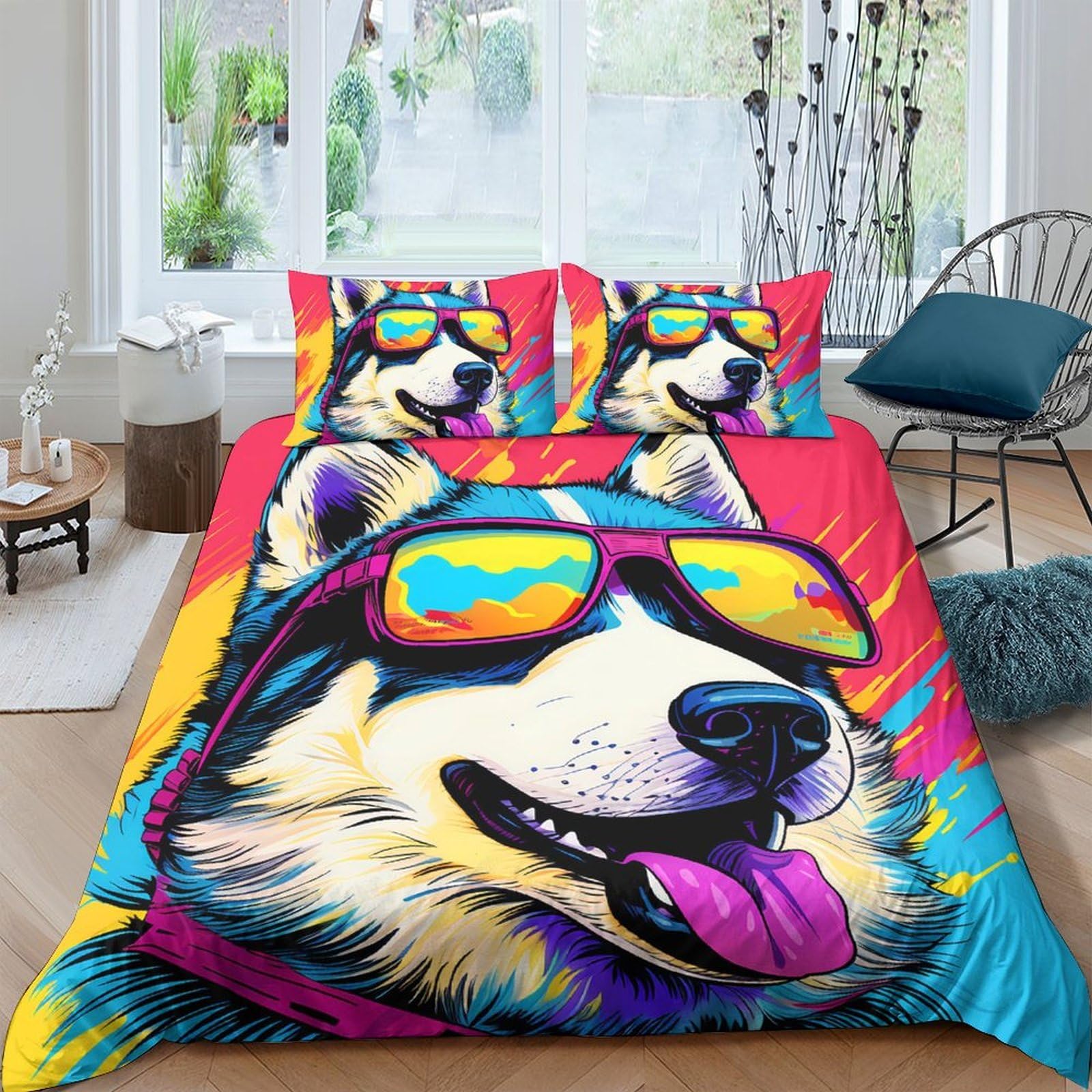 Ctjqhvkz Style-10 3D Printed Cool Husky Fitted Sheet Microfiber Vibrant Dog Bed Cover For Bedroom Guest Room Dorm Decor Mattress Protection Single（135X200cm）