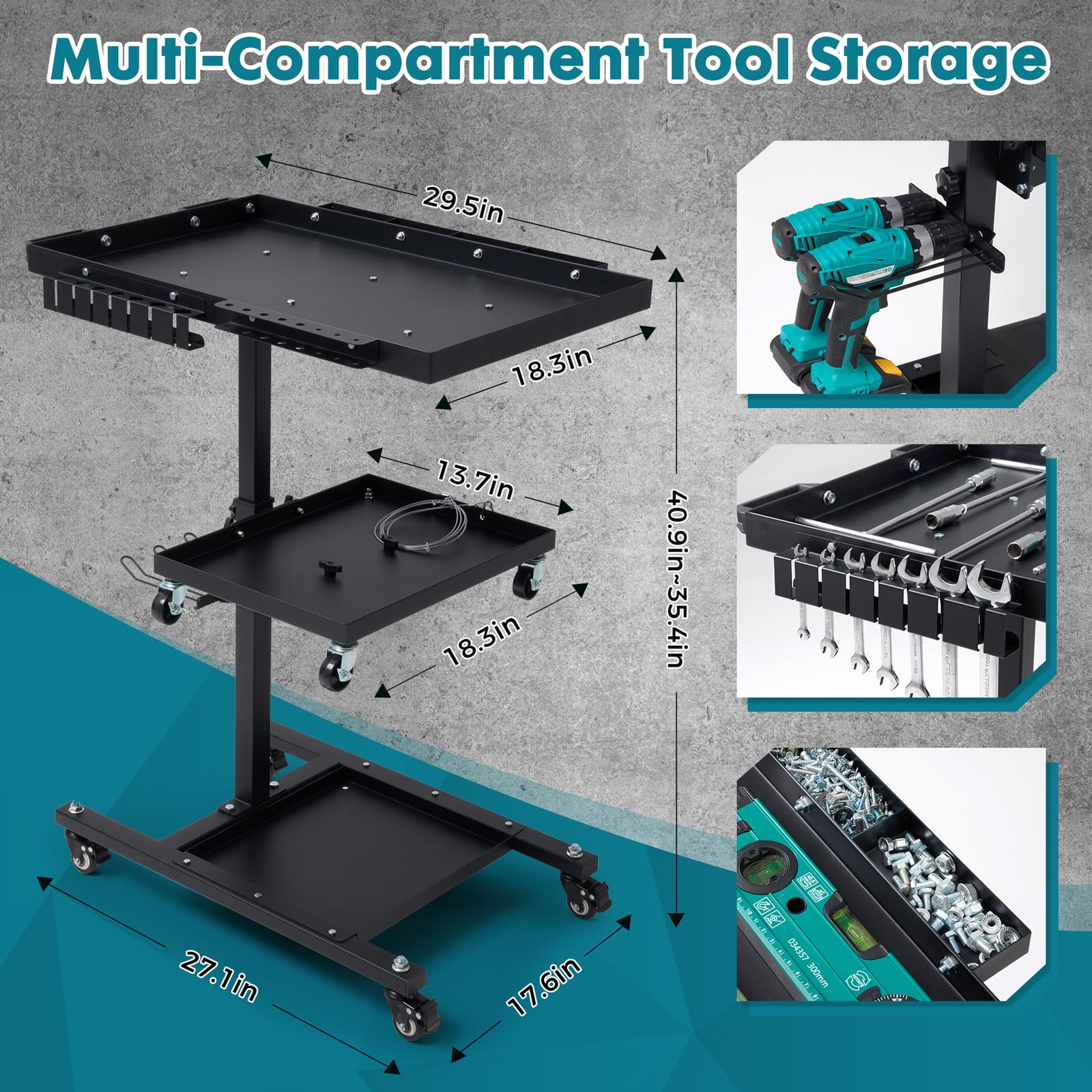 OLBRUS Rolling Tool Cart - 3 Tier Work Table -3 OLBRUS Rolling Tool Cart - 3 Tier Work Table -3