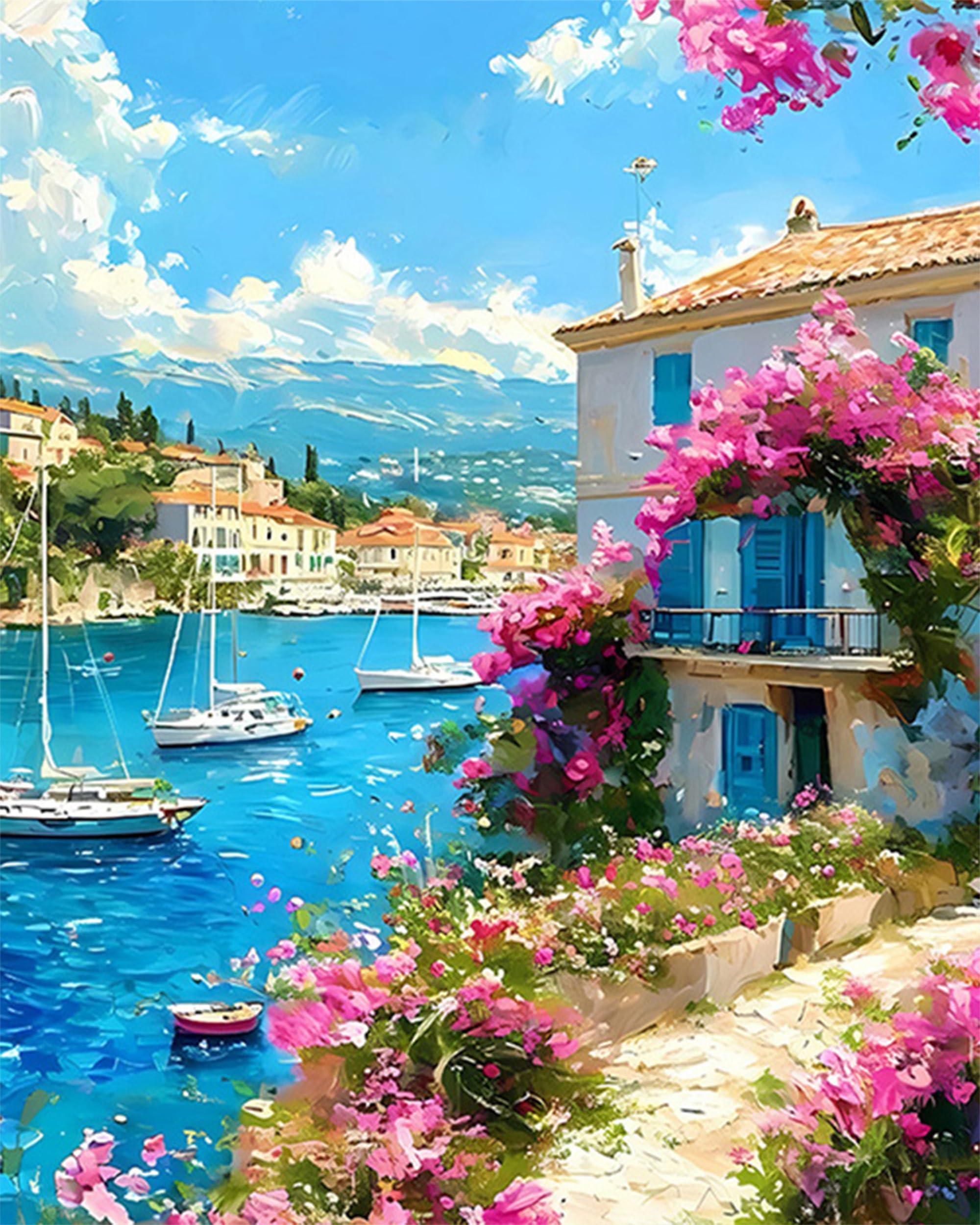 Formeyart Romantic Resorts River Paint By Numbers For Adults, Coastal Paint By Numbers For Adults, Diy With Brushes And Acrylic Paints, Painting By Numbers Adult Set Canvas For Gift Decoration (Romantic Resorts)