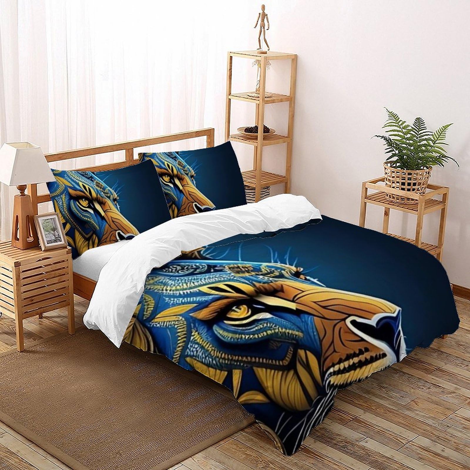 Parure de couette tigre 260x220cm microfibre résistante imprimé animaux safari anti-plis