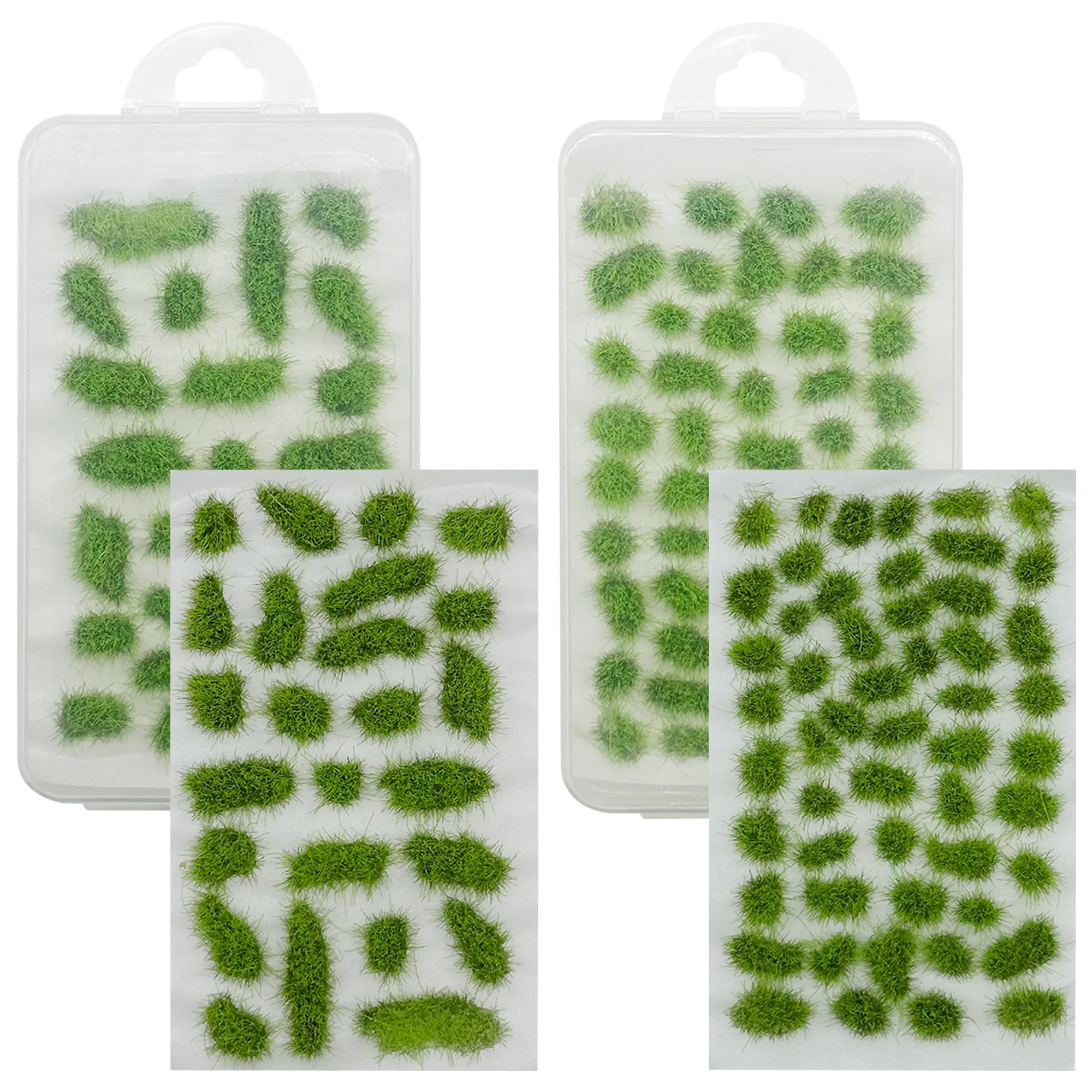 Attuslla 78 PCS Static Grass Tuft Kit - 2 Size Green Miniature Artificial Grass for Model Railway, Fairy Garden, Diorama Scenery - DIY Terrain Kit
