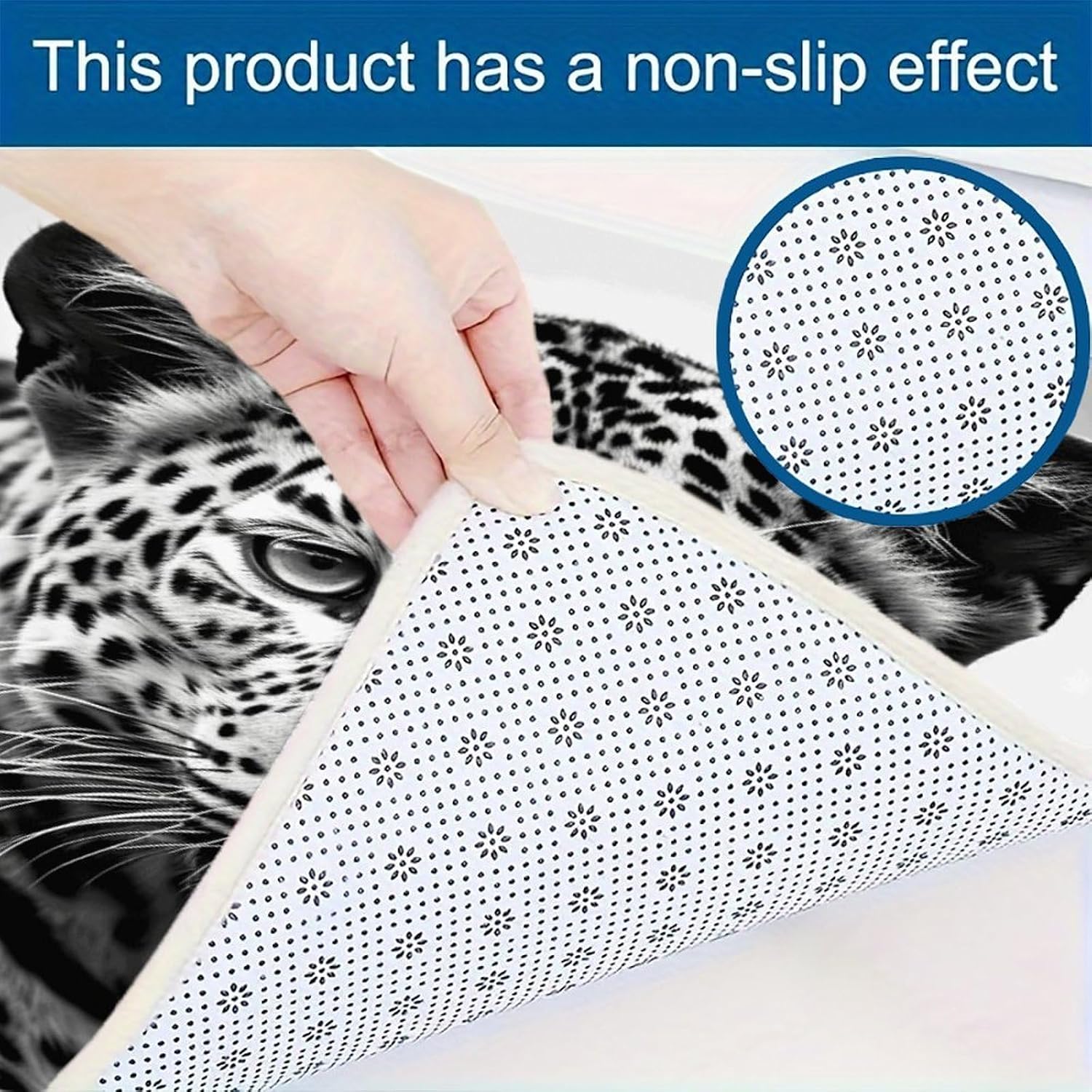 Black White Leopard Animal 3-Piece Kitchen Rug Indoor Door Mat | Non-Slip Kitchen Mat for Profile Absorbent, Moisture-Wicking and Breathable for Bathroom Laundry Room Bedroom Home Decor
