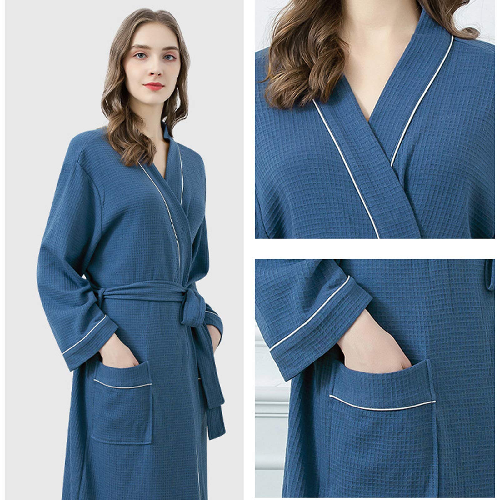 Albornoz de algodón de punto, kimono largo, con bolsillos para hombres y mujeres, spa y piscina de hotel