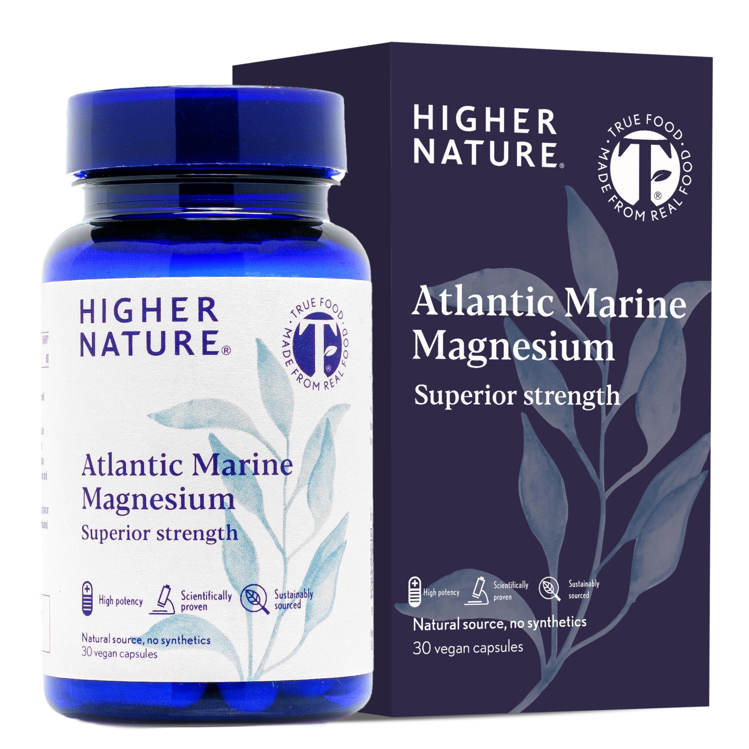 Higher Nature - Atlantic Marine Magnesium 300mg - Natural Source - True Food® Formula - High Strength Magnesium Supplements - Enhance Natural Calm, Supports Bone, Muscle, Sleep & Energy - 30 Capsules