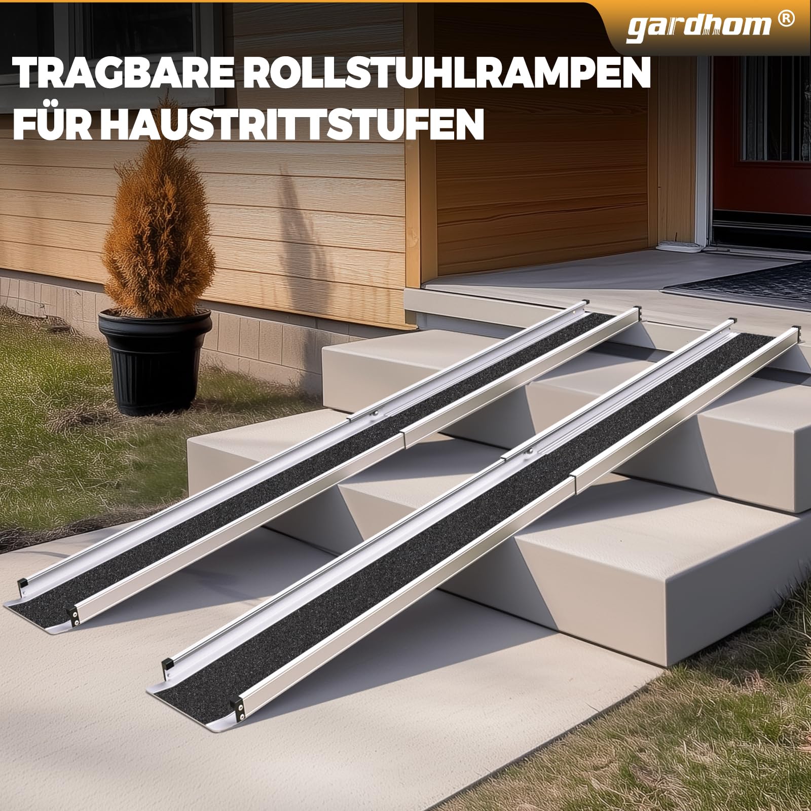 2PCS Teleskop Rollstuhlrampe 98.5-183cm, gardhom Verstellbare Tragbare Aluminium rutschfeste Teleskoprampe mit 272KG Ladenkapazität für Treppe Hindernissen Haus Schritte in der Textiltasche