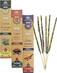 Kit 3 Caixinhas Incenso Orgânico Parman Massala | 18 VARETAS INCENSO SEM CARVÃO | 50m DE QUEIMA | AROMAS CRAVO E CANELA, PALO SANTO E 7 ERVAS E SAL GROSSO