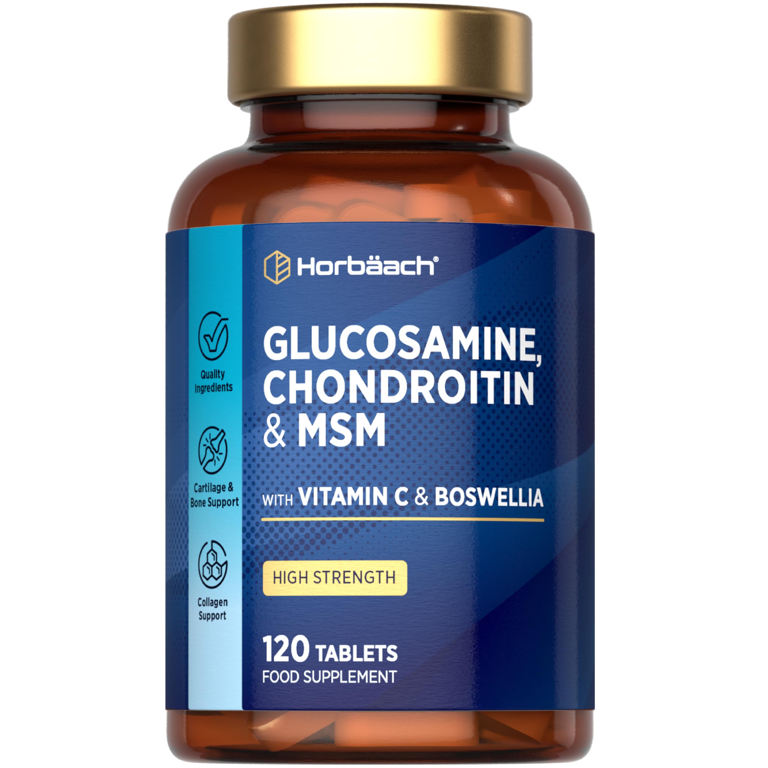 Glucosamine and Chondroitin MSM Complex | High Strength Supplement with Boswellia and Vitamin C | 120 Tablets | by Horbaach
