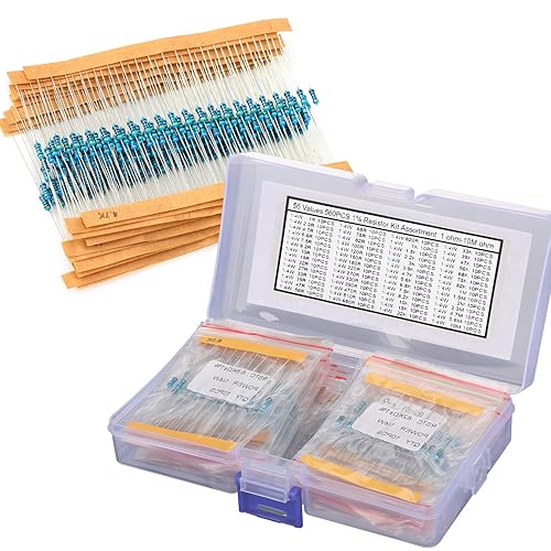 Miniatura 8 de WYEUTO Kit de resistencias de 64 valores 1280 piezas de 1 ohmio-32.8 ft ohmios con 1% 14 W de metal de resistencia de película de carbono (64