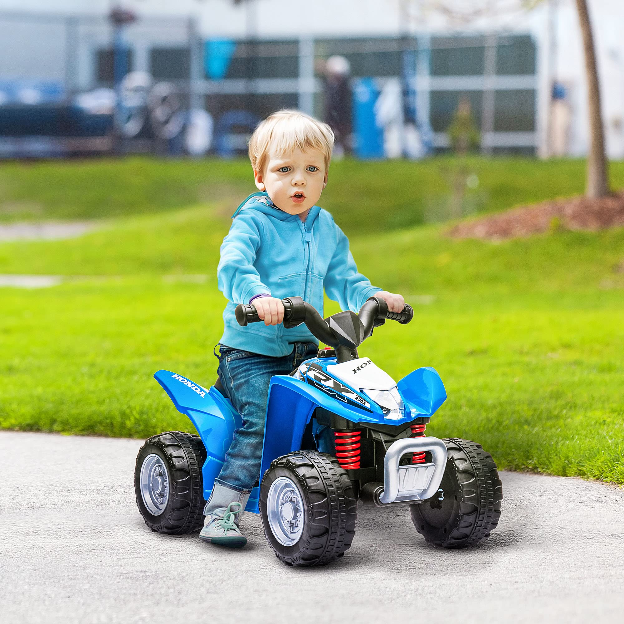 AIYAPLAY Quad Eléctrico Honda 6V para Niños 18-36 Meses con Faros LED, Bocina, 2.8 km/h, 65.5x38.5x43.5 cm, Azul