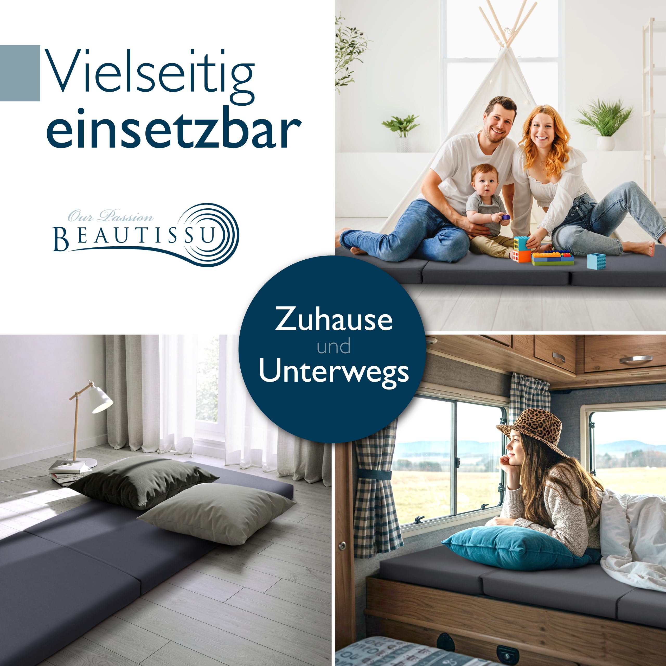 Beautissu Klappmatratze Gästebett klappbar 60x190 cm Faltmatratze Gästematratze faltbar Reisematratze Klappbett Gäste Matratze – Campix Camping Matratze Tragegriff Bodenmatratze waschbar Anthrazit