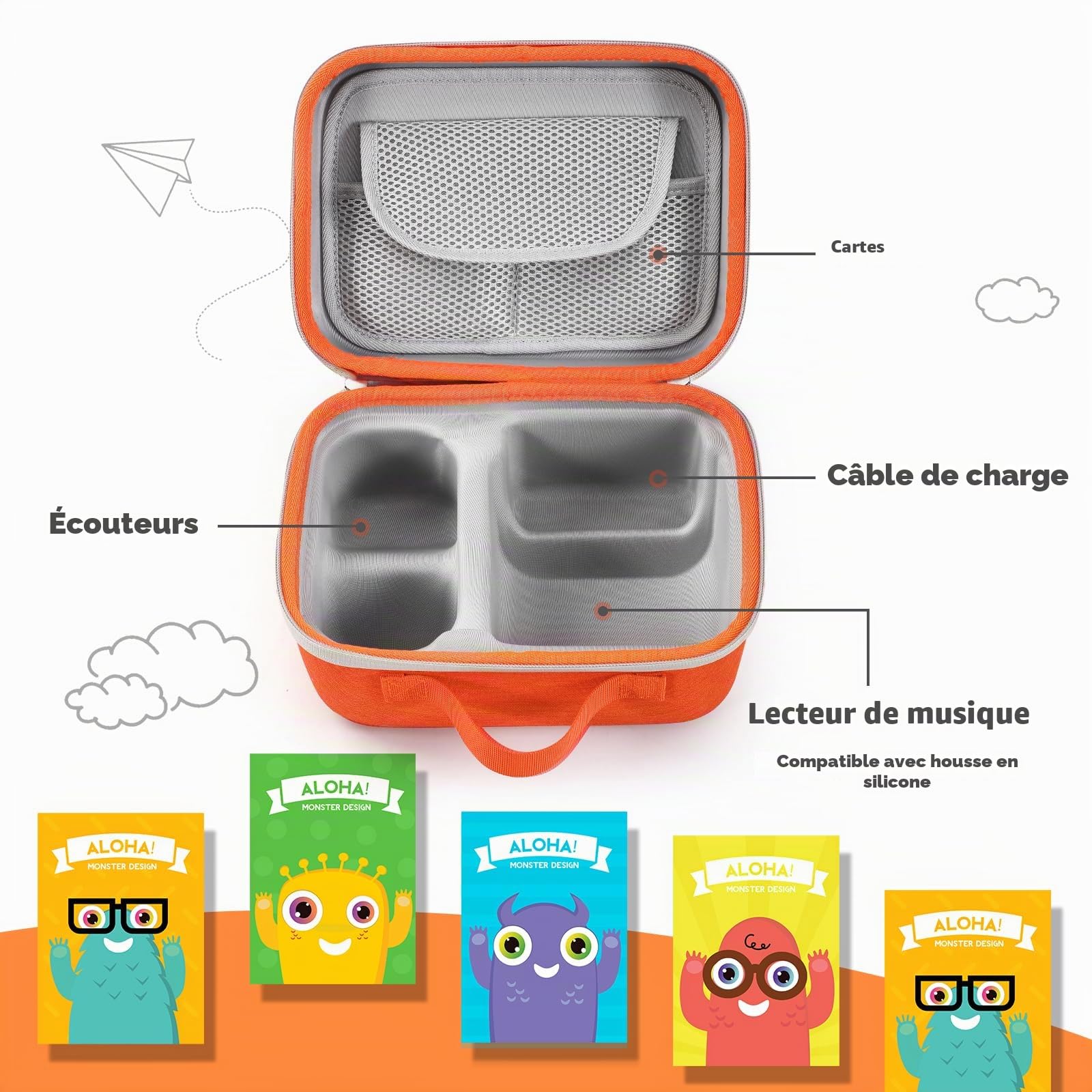 Étui de transport rigide compatible avec Yoto Player (3e génération) haut-parleur Bluetooth, sac de rangement de voyage pour Yoto Audiobook Story Player 3ème génération, Orange, Moderne