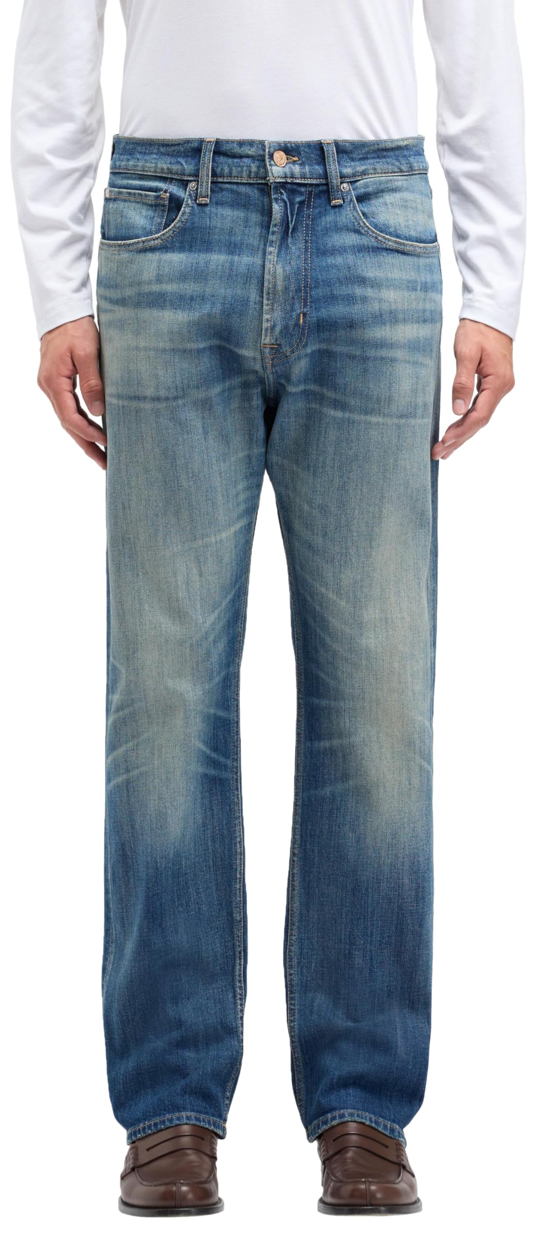 7 For All Mankind Mens Easy Straight Bent Jeans, Mid Blue, 29w, Mid Blue, 30W UK