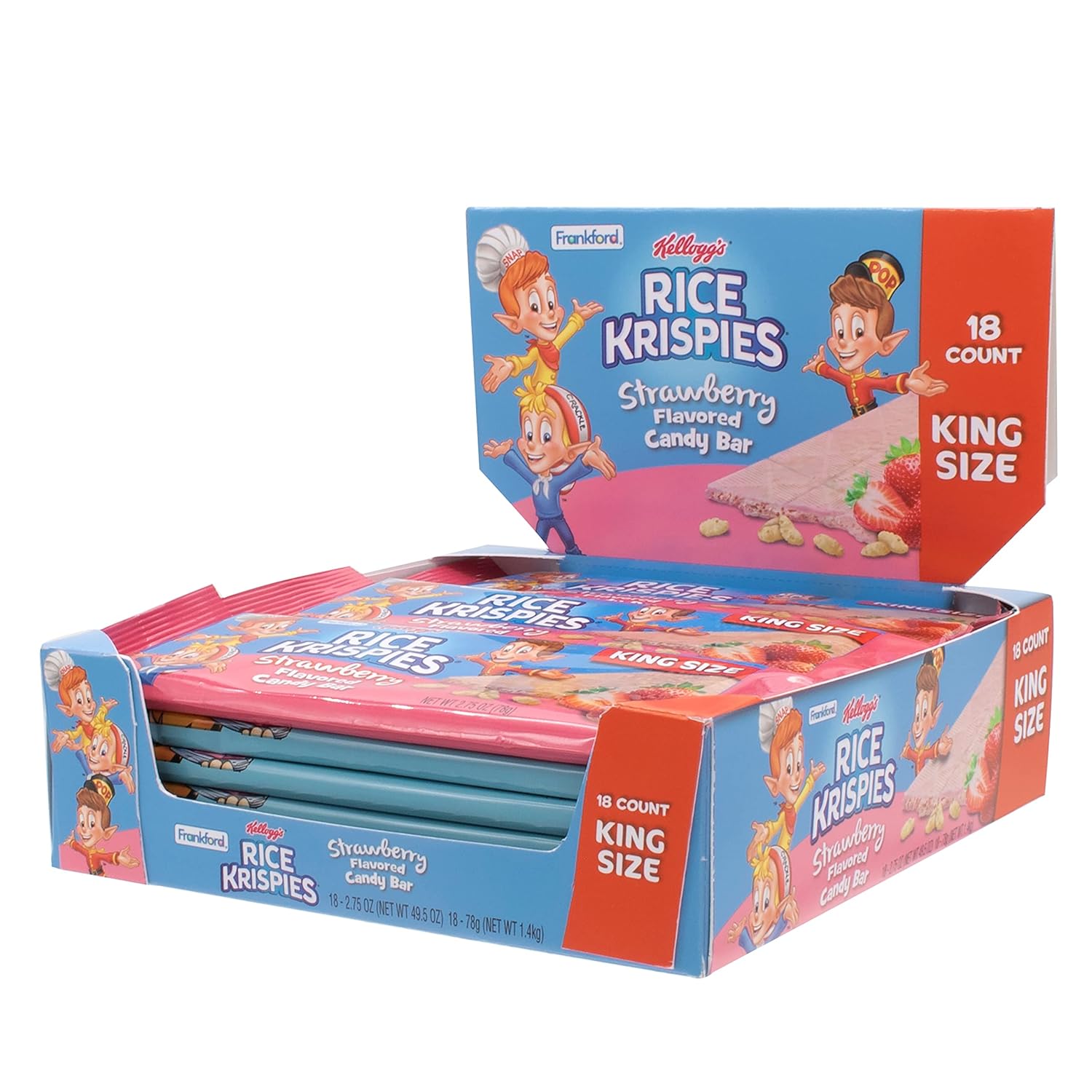 Kellogg's Rice Krispies Strawberry-Flavored King Size Candy, Individually Wrapped Bulk, 2.6oz Bar (Pack of 18)