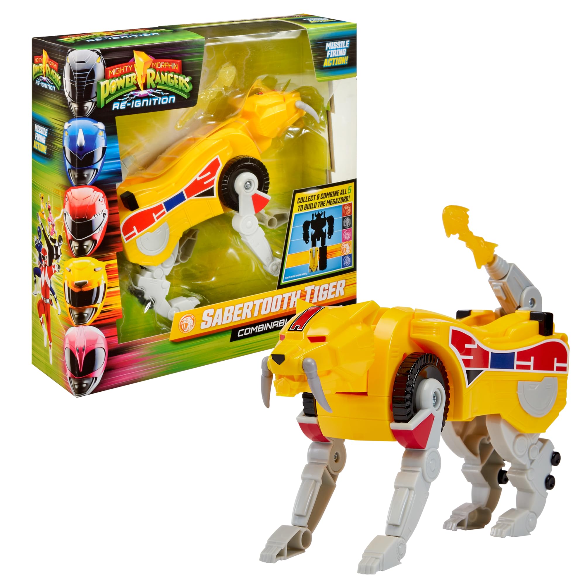 Power Rangers - Megazord collection, Zords combinable, figure, 20 cm, model Sabertooth Tiger Dinozord, for children from 4 years, PWG052
