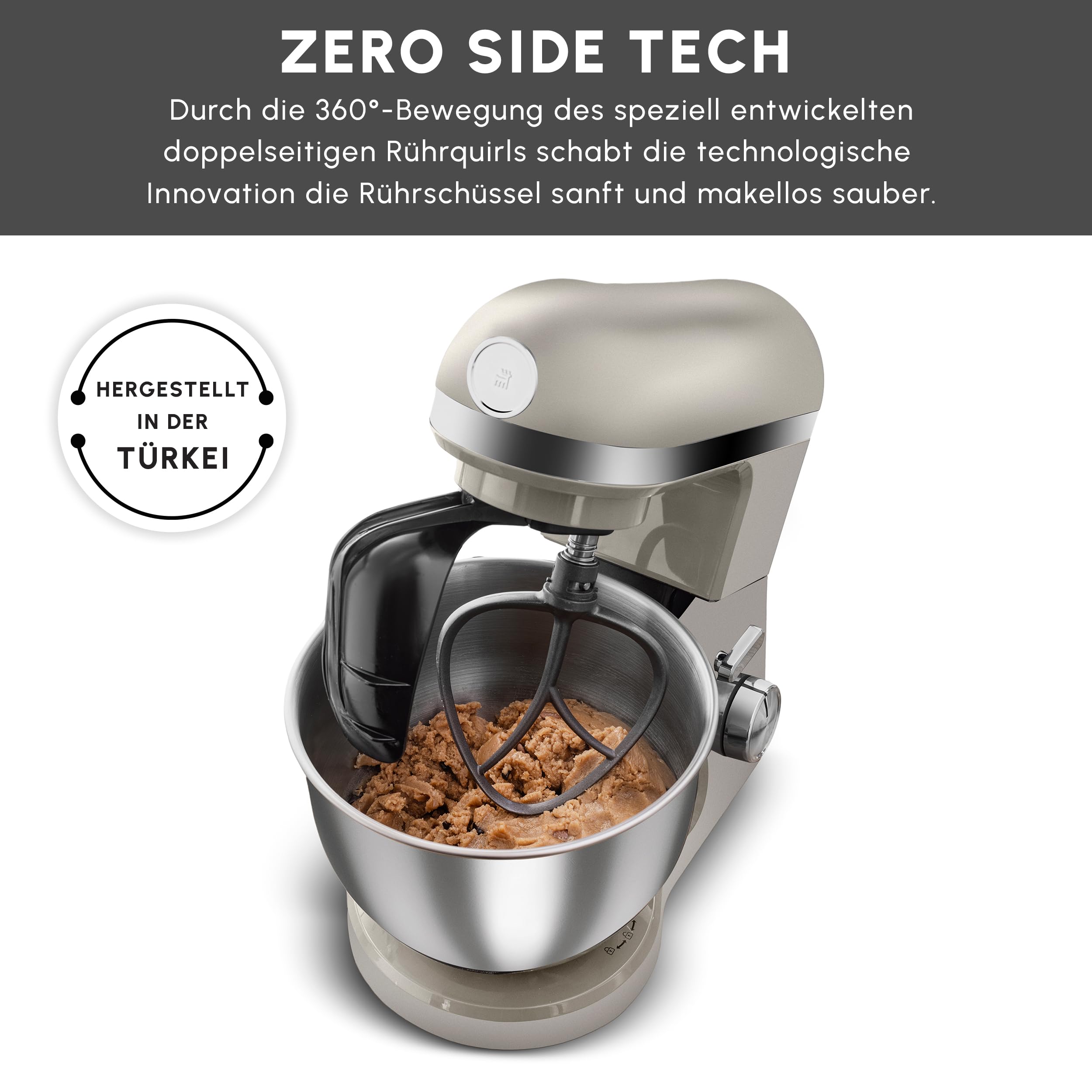 Karaca Mastermaid Chef Pro Cocina doble armado 1500W Iconic Beige brillante, 1500W, mezclador de 5 l, procesador de alimentos, ajuste de velocidad, gancho amasador, batidor, amasado y mezcla