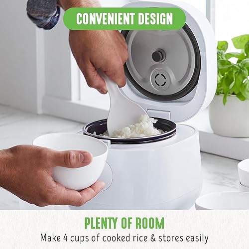 Miniatura 6 de GreenLife Olla digital de arroz y frijoles, 2 tazas sin cocinar4 tazas cocidas, olla de cerámica antiadherente extraíble sin PFAS, preajustes de un