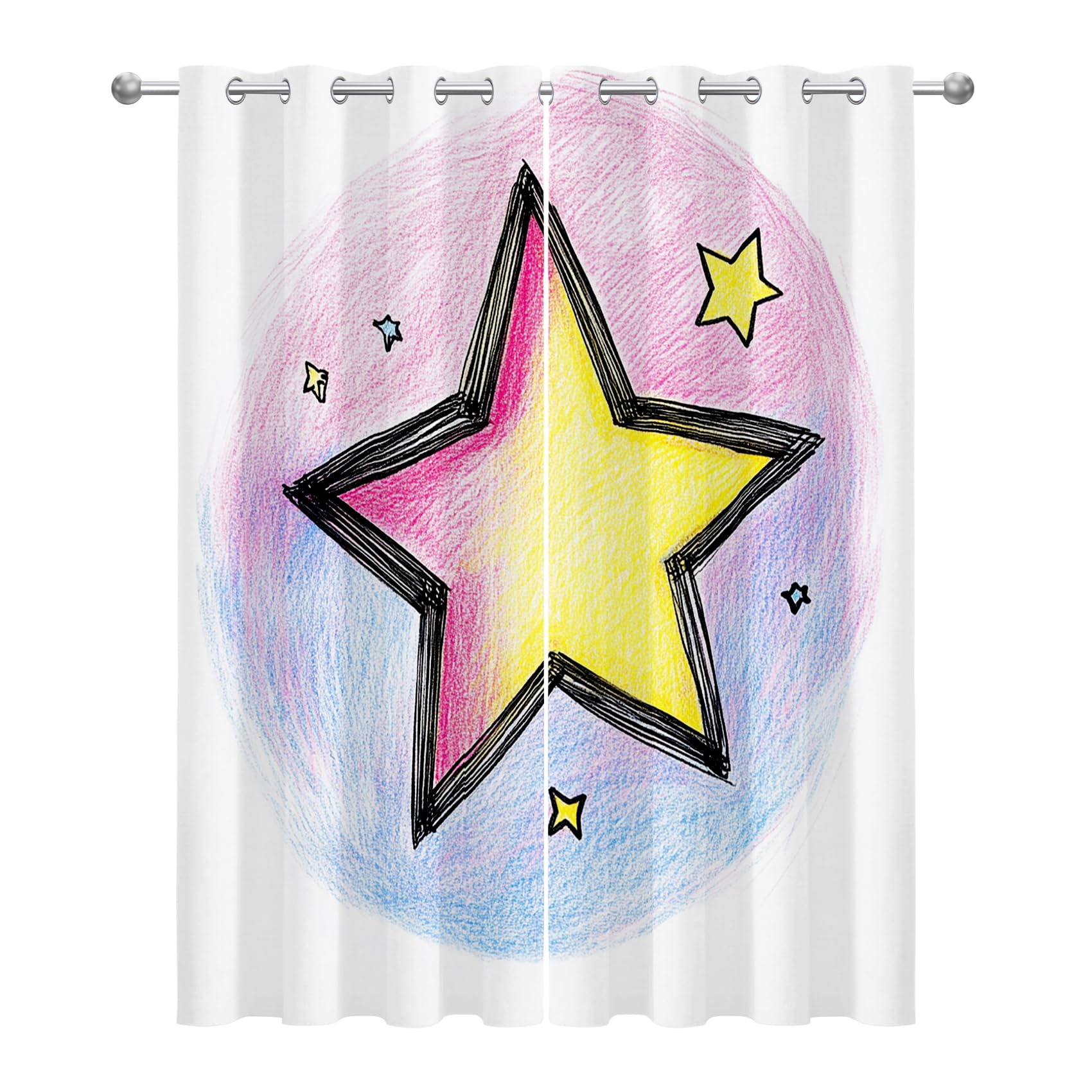 Generisch Stern Verdunklungsvorhänge - Kinderzimmer Blickdichte Vorhänge mit Ösen, Schlafzimmer Wohnzimmer Kinderzimmer Gardinen- 2er Set - H160 x B132cm