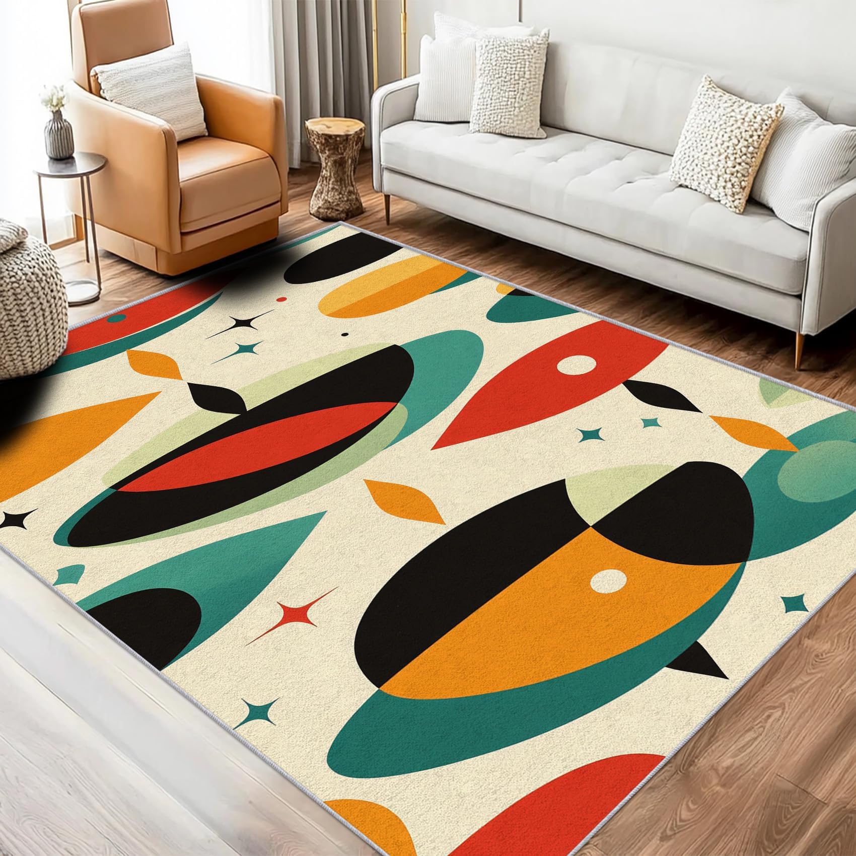 Tapis de salon rétro 60x200cm jaune vert au motif géométrique abstrait