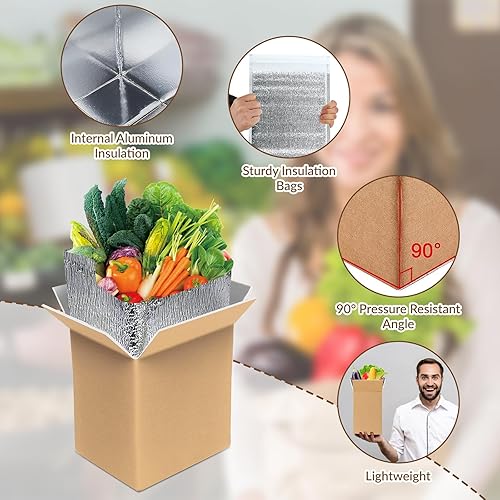 Miniatura 3 de Paquete de 2 cajas de envío Thermo Chill con doble aislamiento con forro de bolsa aislante de papel de aluminio, 8 x 4 x 5 pulgadas, reutilizable,