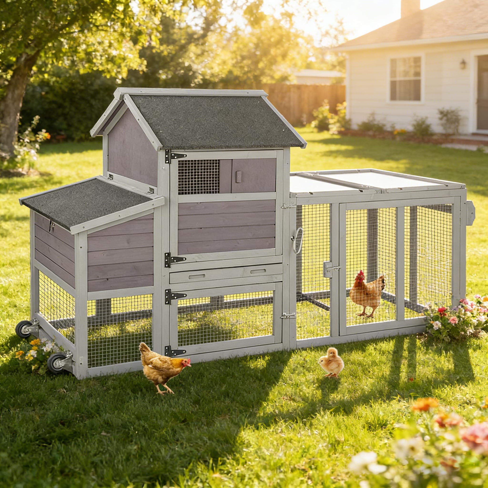 Amazon.co.jp: Aivituvin 鶏小屋 2~3匹のニワトリ用 車輪付き 移動式
