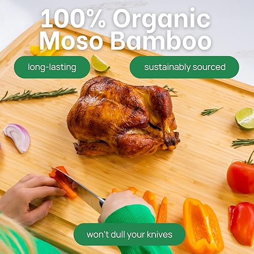 Miniatura 2 de Tabla de cortar de bambú extra grande XXL de 24 x 18 pulgadas tabla de tallar de madera para pavo carne verduras barbacoa tono único