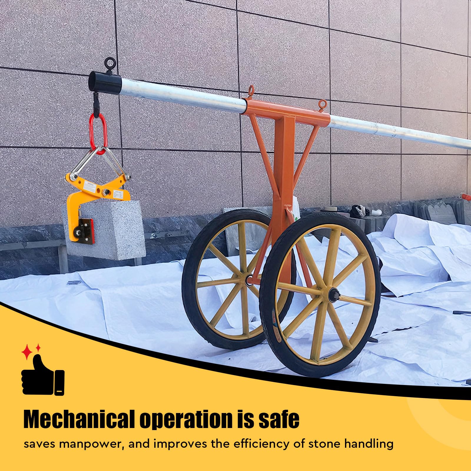 SWAWIS Pinza di Sollevamento per Cordoli Apertura Regolabile 12-24cm Capacità di Carico 280 kg Pinza per Pavimentazione con Cuscinetti Antiscivolo in Gomma per il Trasporto di Pietre o Legname(Giallo)