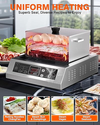 Miniatura 2 de PYY Vaporizador de rollo de fideos de arroz de 2 capas, diseño de acero inoxidable abierto, mango acrílico y bandeja de vapor a juego, para