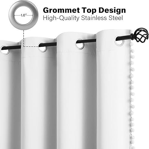 Miniatura 5 de Jubilantex Cortinas opacas con pompones blancos, cortinas opacas con aislamiento térmico, cortinas opacas para ventanas de 84 pulgadas de largo,