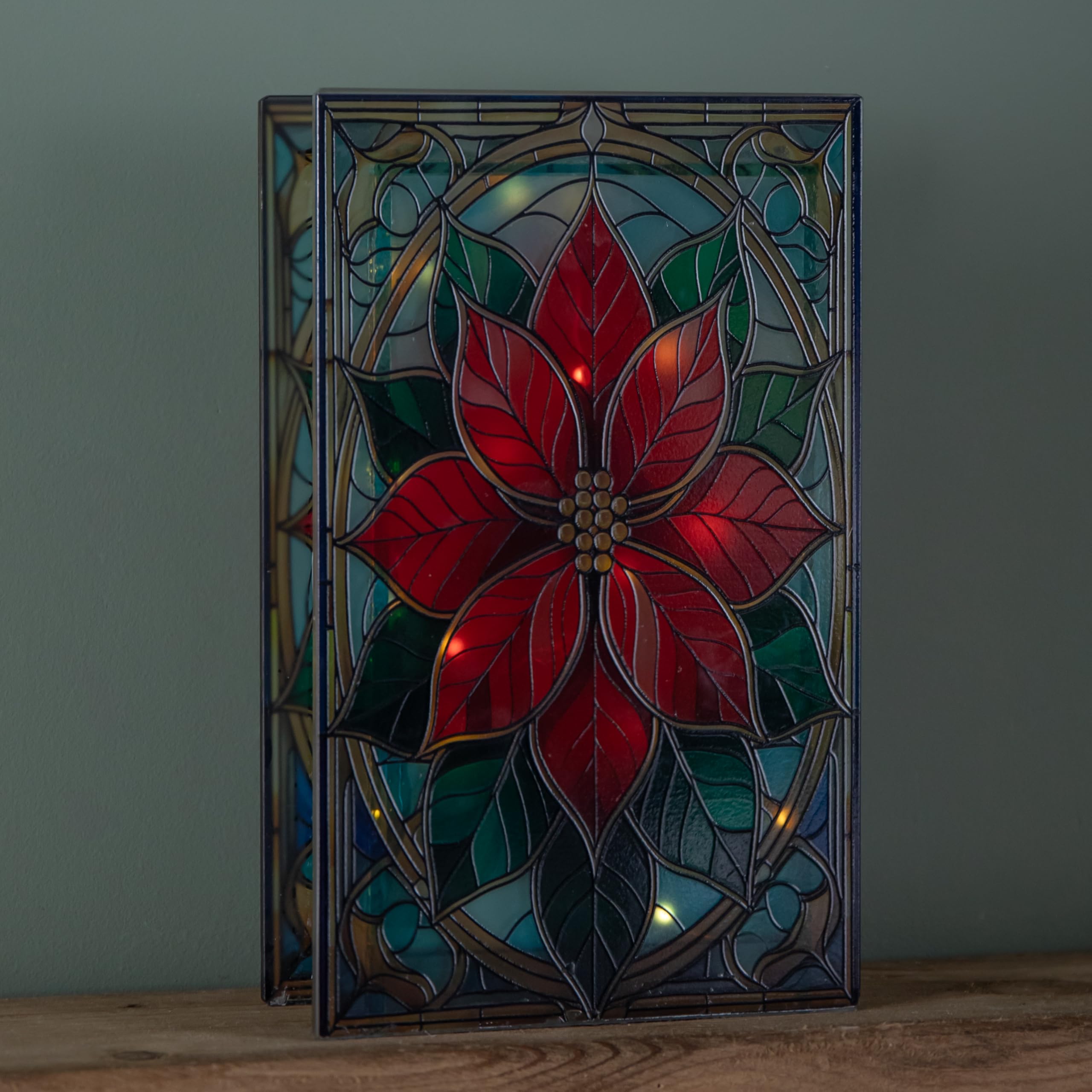 Samuel Alexander Stained Glass Poinsettia Christmas Ornament with LEDs 21cm Multicolor