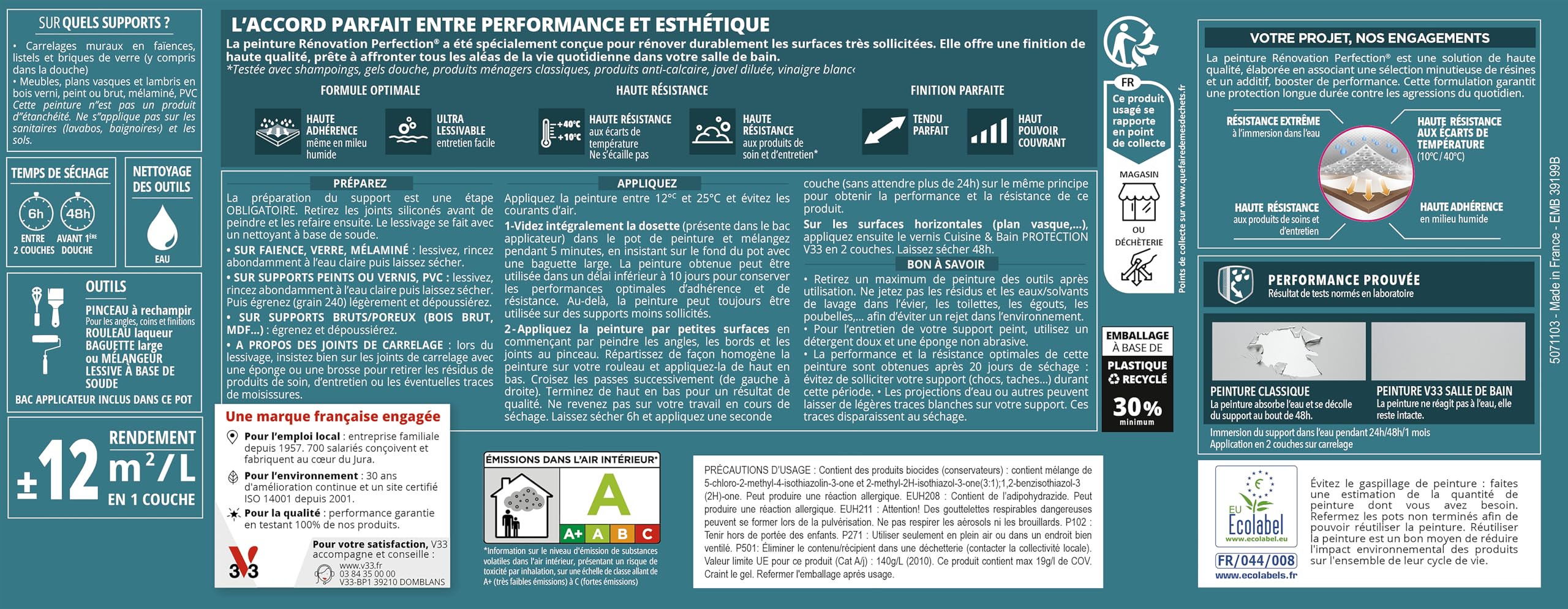 V33 Peinture de rénovation salle de bain, Rénovation perfection Gris anthracite satin 750ml