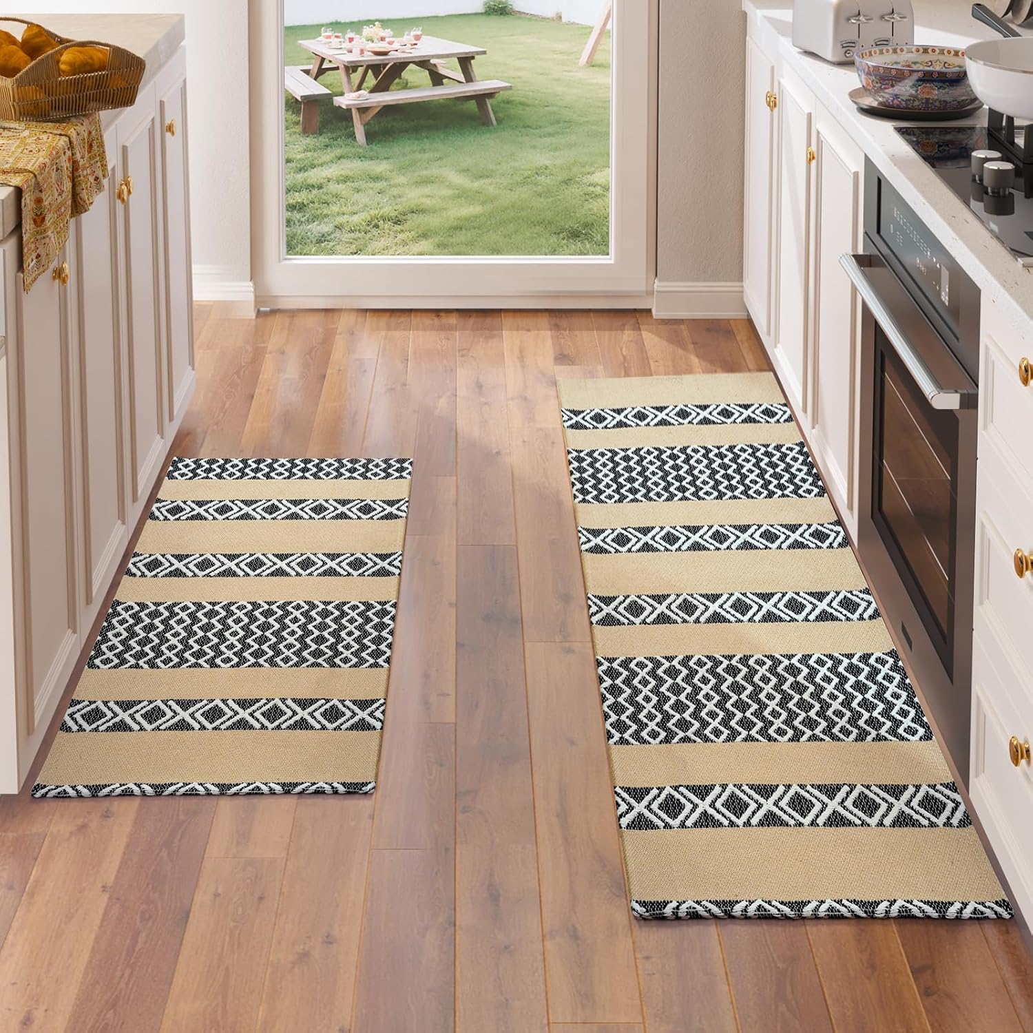 Boho Kitchen Mats for Floor, Washable Absorbent Kitchen Mat Non Slip, Braided Kitchen Runner Rug, Kitchen Sink Rug, 17''x30''+17''x59'' Brown 17''x30''+17''x59''
