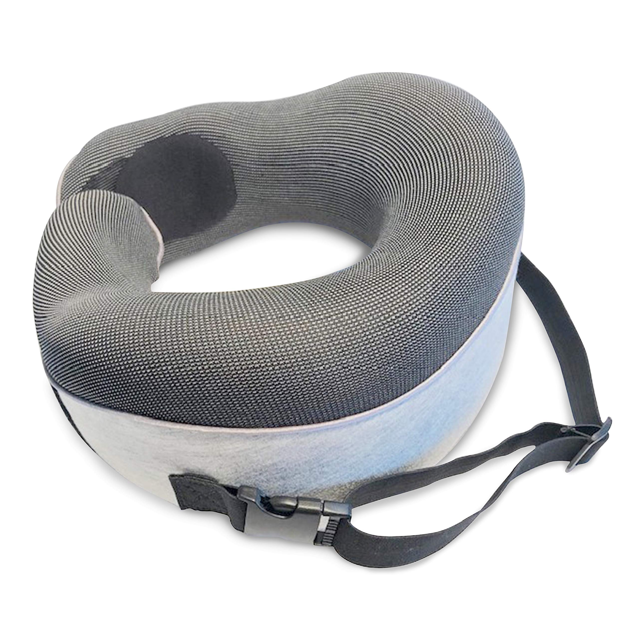 SLEEP SECURE TRAVEL PILLOWPure Memory Foam, Adjustable Chin Support Closure, Unique Head Rest Strap, Ergonomic Contours, Washable Cover, Accessory Travel Kit