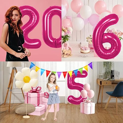 Miniatura 5 de Globos de helio de 40 pulgadas color rosa intenso con el número 8, tamaño extra grande, globos de helio de aluminio de Mylar 8 para fiestas de