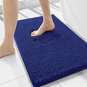 Smiry Luxury Chenille Bathroom Rugs 34x21, Extra Soft and Absorbent Shaggy Bath Mat, Machine Washable, Non-Slip Plush Carpet Runner for Tub, Shower, and Floor, Home Decor Accessories, Royal Blue