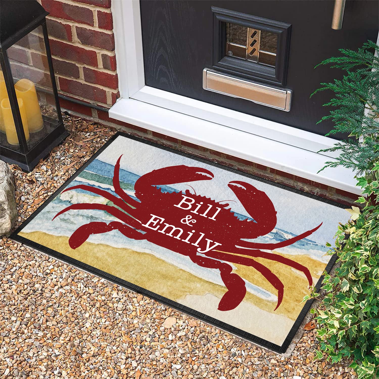 Personalized Welcome Crab Doormat - Custom Family Name Door Mat, Monogram Sea Animal Front Door Rug, Housewarming Party Accessories & Decorations for