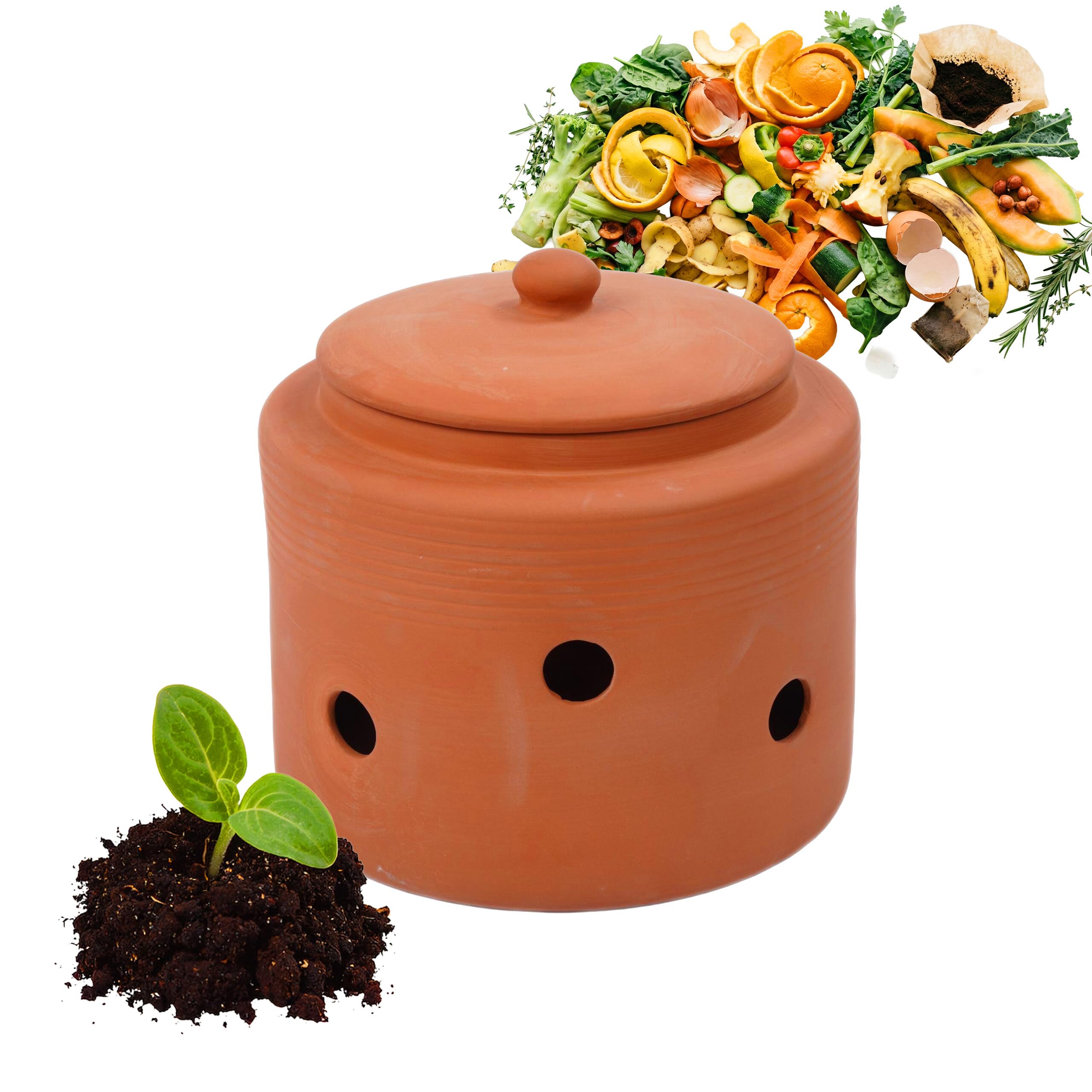 Relaxdays in-ground worm composter 3 L, terracotta clay pot with lid for kitchen waste, garden & beds