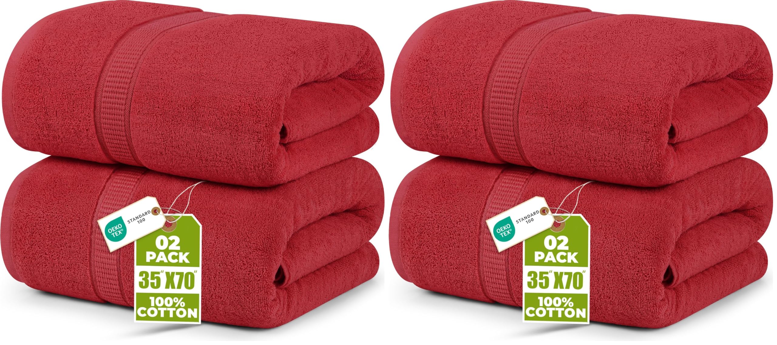 Utopia Towels Luxurious Jumbo Bath Sheet 2 Piece, 600 GSM, 35 by 70 Inches, 100% Ring Spun Cotton, Highly Absorbent and Quick Dry Extra Large Bath Towel, Super Soft Towel, Red (Pack of 2)