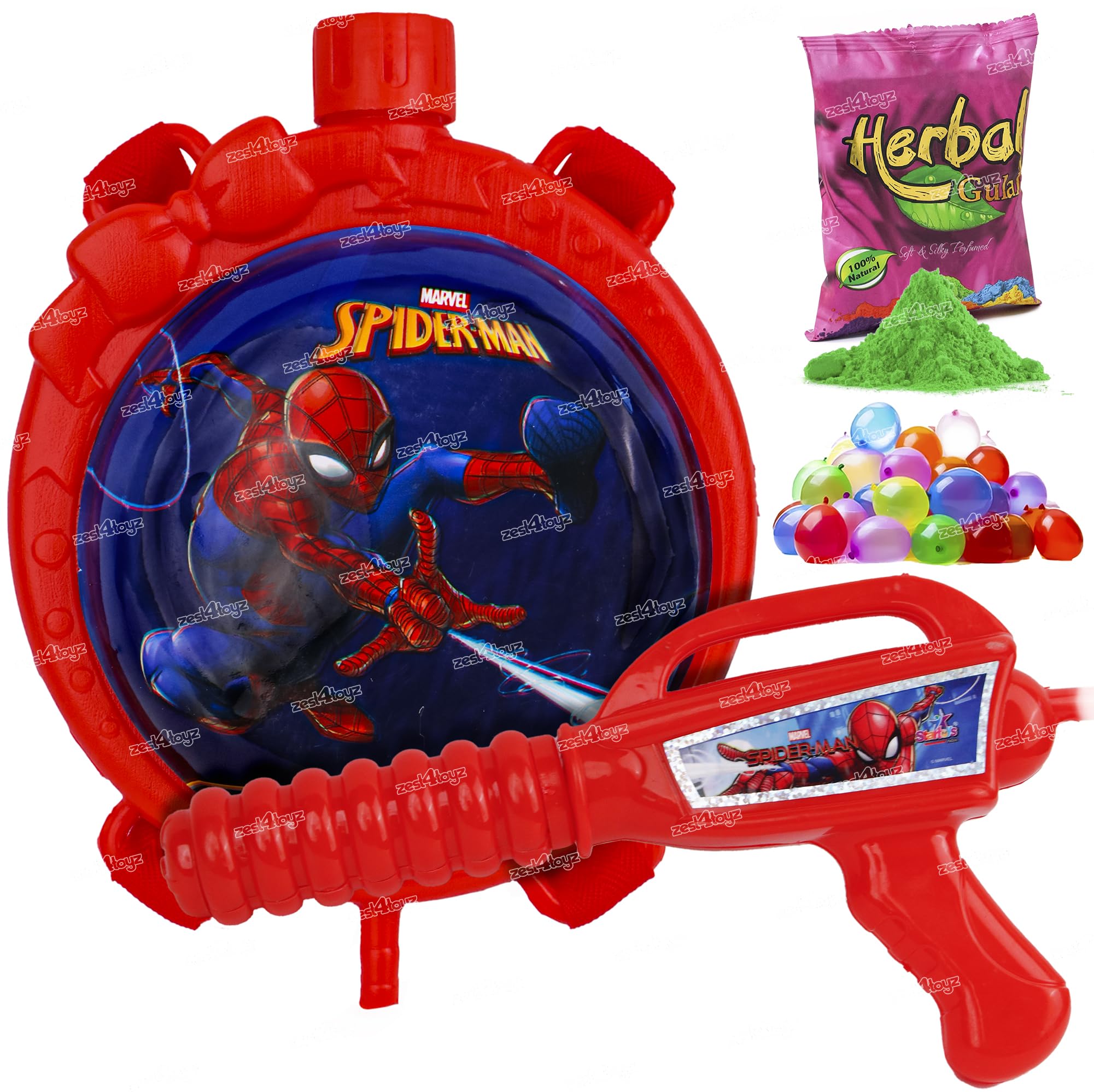 Zest 4 Toyz Holi Pichkari Water Gun for Kids Boy Girl Powerful High Pressure Tank Spray with 1 Pkt Herbal Gulal & 100 Balloon, Spiderman (Bow Tank) (B0CX1GHK71) Amazon Price History, Amazon Price Tracker