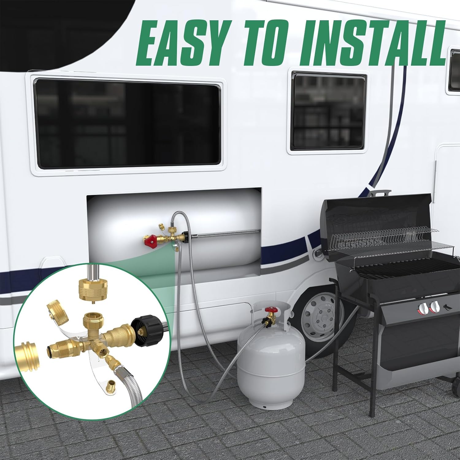 Propane Brass 4 Port Tee Kit Propane Brass Tee Adapter Kit 5FT and 12FT Stainless Braided Hoses Allow for Connection Between Auxiliary Propane Cylinder and Propane Appliances for Tank RV Camping