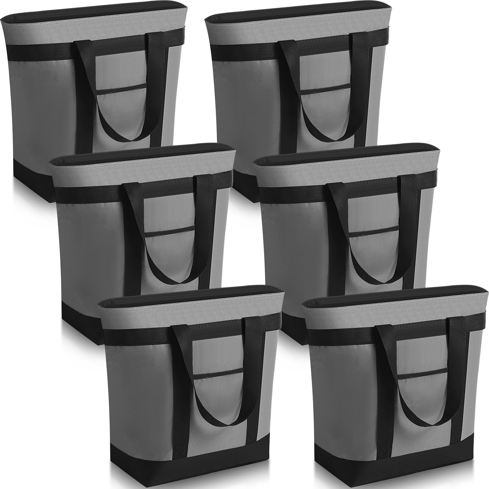 Pickmesh 6 Pcs Large Insulated Cooler Bag with Thermal Foam Insulation, Gray, Grocery, Travel, Beach, Pizza Delivery, Food Packaging, Tailgate Parties