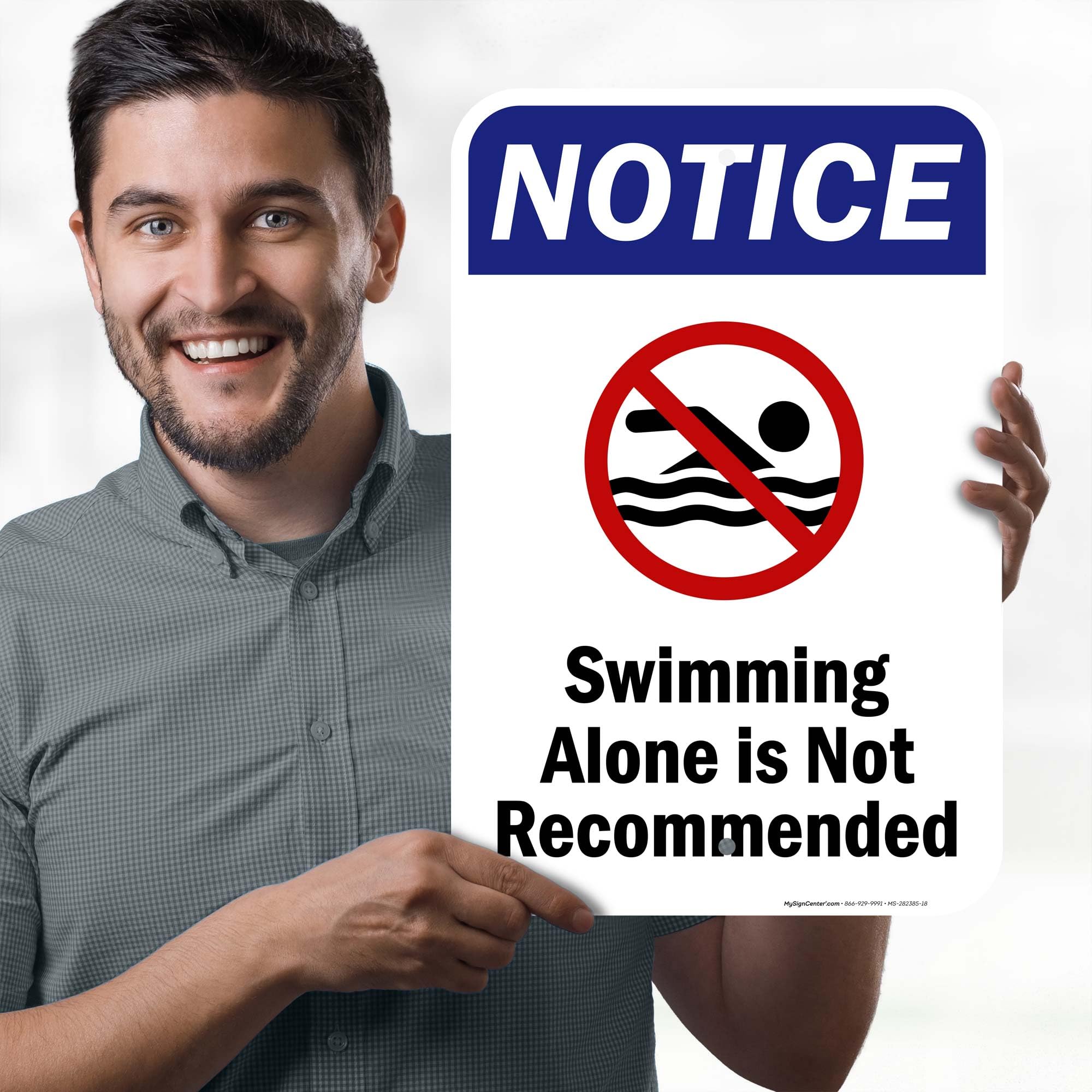 Notice Swimming Alone Is Not Recommended With Graphic Sign, 12x18 Inches, Rust Free .063 Aluminum, Fade Resistant, Made in USA by My Sign Center