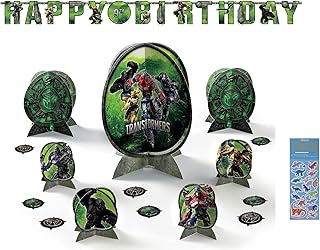Transformers Birthday Party Supplies Decoration Bundle Pack includes Giant Letter Banner Kit and Table Decorating Kit