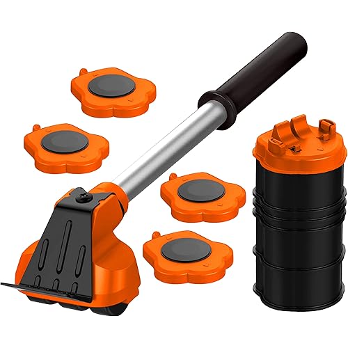Mega Maxx Heavy Duty Furniture Lifter with 4 Sliders for Easy Heavy Furniture Moving, Adjustable Height [Load Capacity: 660lbs Per Wheel], Orange