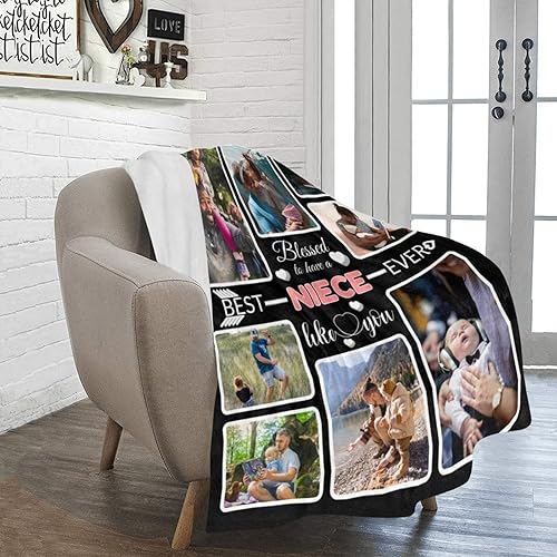 Miniatura 7 de Manta personalizada para regalo para sobrina, mantas personalizadas con fotos, haz una manta de cama personalizada con texto en inglés To My