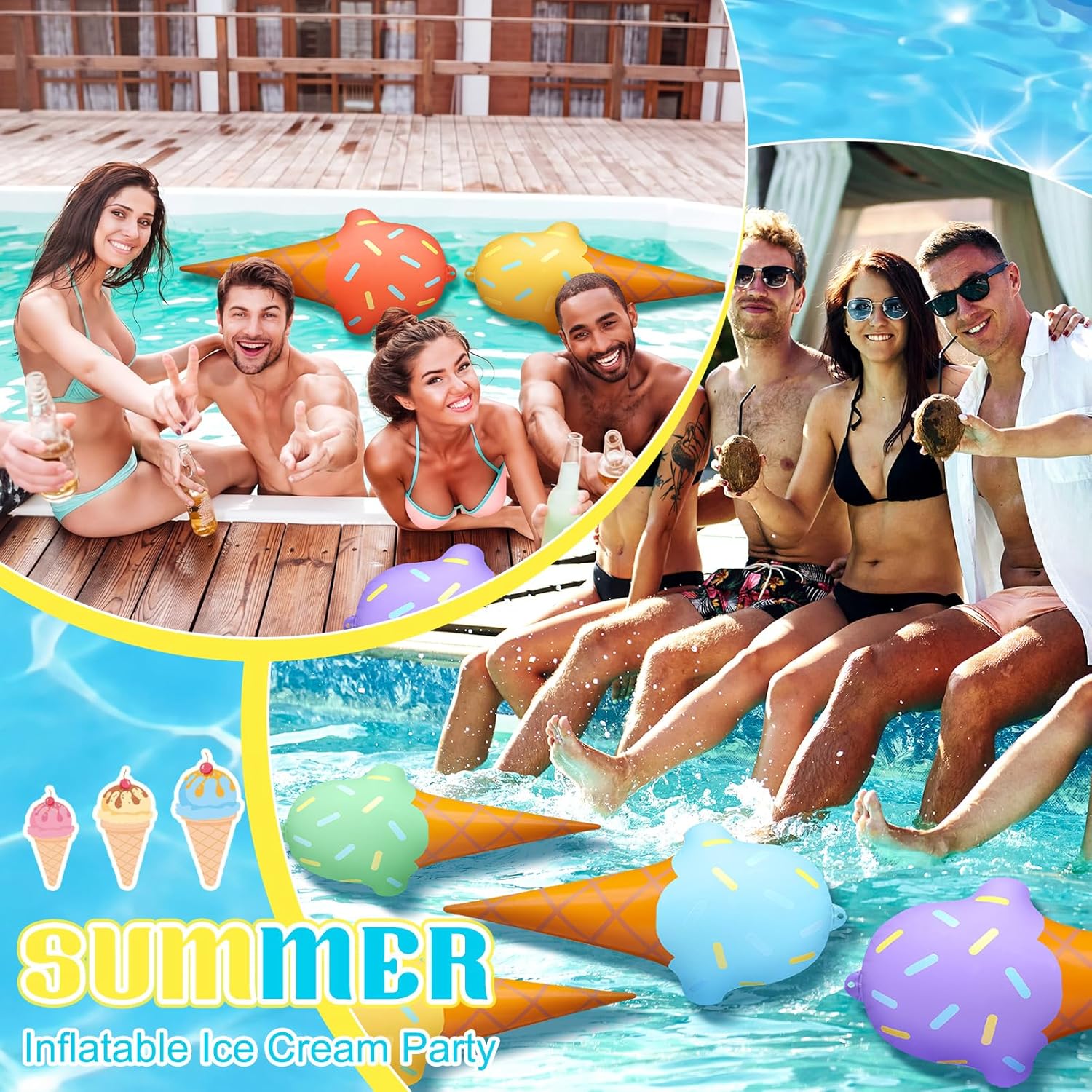 Leyndo 6 Pcs 24 Inch Summer Inflatable Ice Cream Decorations Summer Ice Cream Pool Floats Garden Ornaments Outdoor Indoor Party Decor Colorful PVC Inflatable Toys for Birthday Wedding